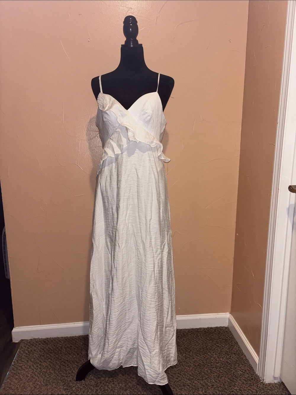 Express White Ruffle-Trim Spaghetti Strap Maxi Dress